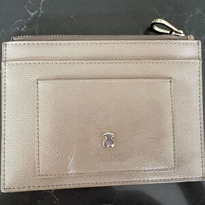 Tous Taupe Leather Wallet with Gold Accent